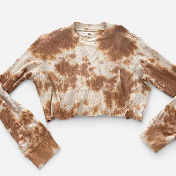 Mate Tie Dye Cropped Waffle Knit Thermal Sweater M Lounge Comfy Cottagecore - Picture 2 of 5